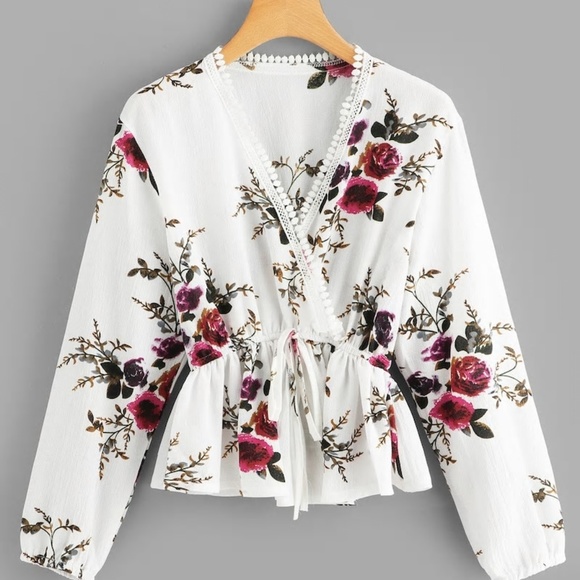 DRAWSTRING FLORAL BLOUSE - Picture 1 of 3